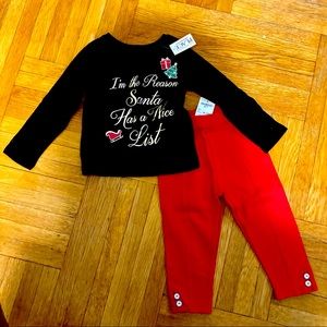 NWT Lot of Holiday Long Sleeve Top & Red Leggings